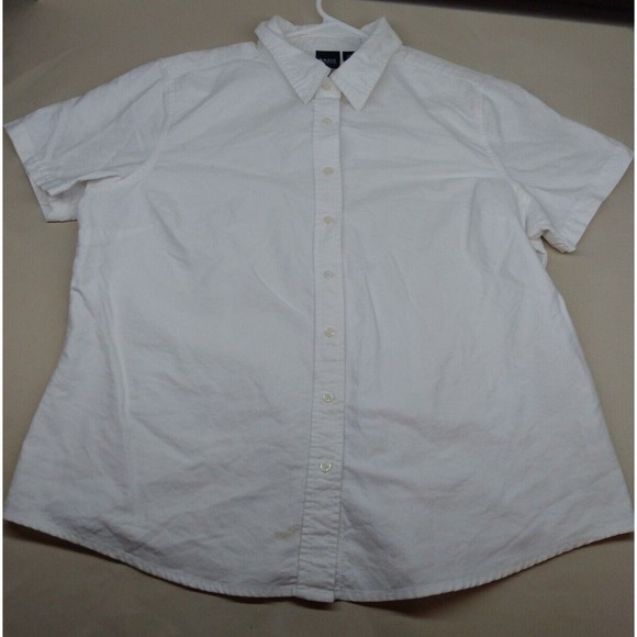 Basic Editions Collared Button Up Girls Large White Short Sleeve Dress Shirt - Picture 2 of 12